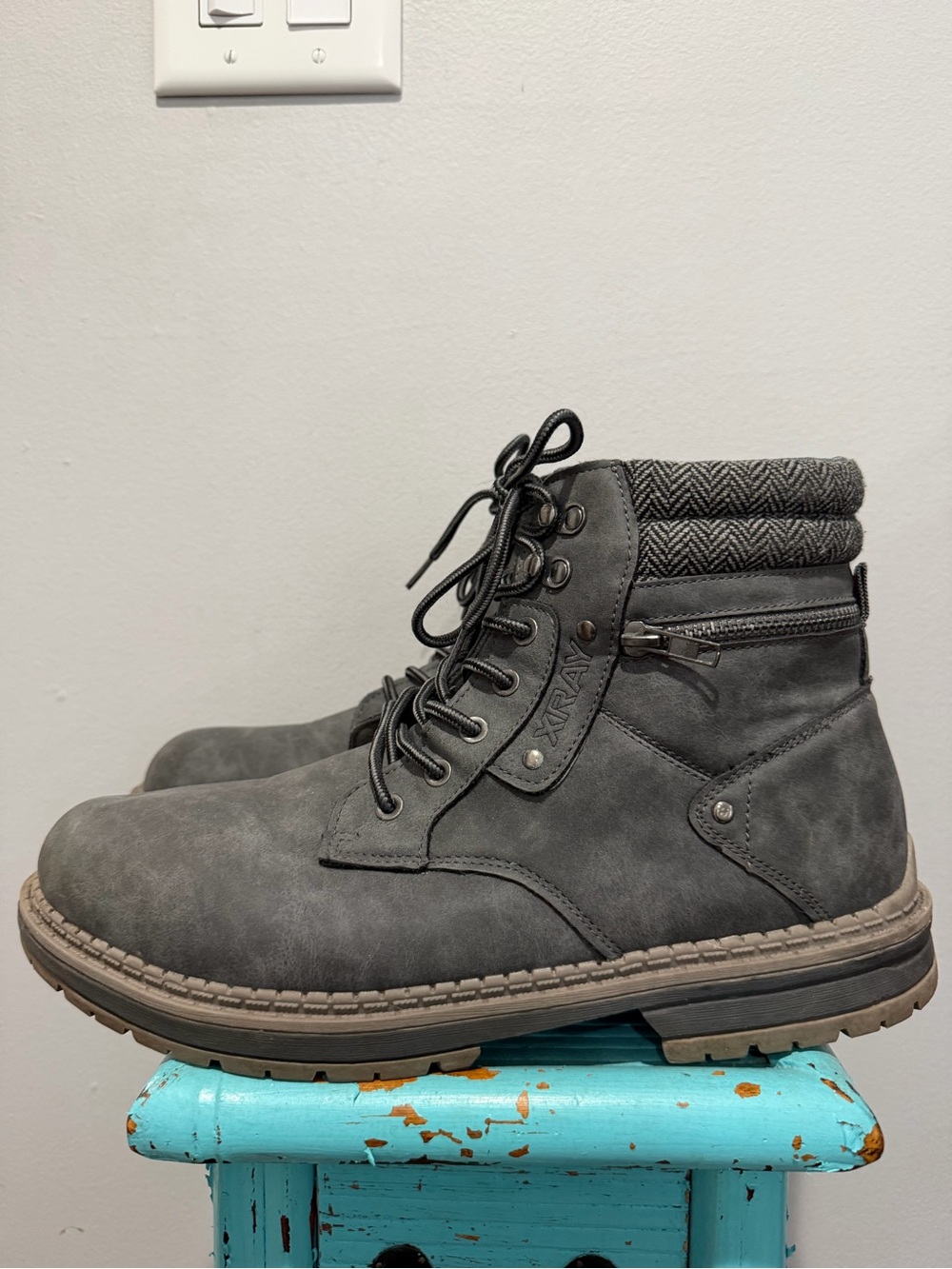 XRAY Men's Fullman Faux Nubuck Wool Boots Grey Side Zipper Detail Size 12
